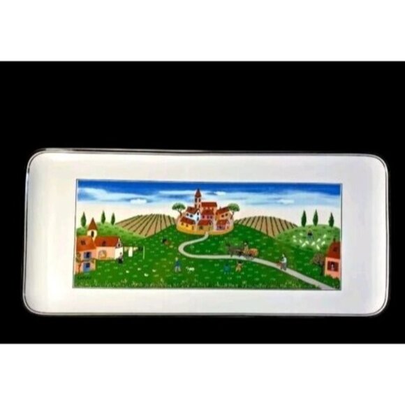 Villeroy & Boch Naif Village Scene 13.5" x 6" Rectangular Sandwich Tray - Picture 1 of 5